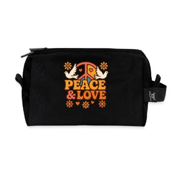 Retro Hippie Design mit Tauben und Peace Symbol - Recycelte Kulturtasche - Schwarz - Vorne