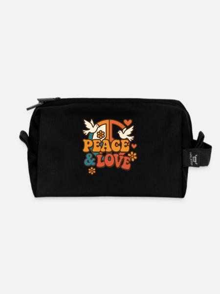 70er Jahre Flower Power Peace and Love Grafik - Recycelte Kulturtasche - Schwarz