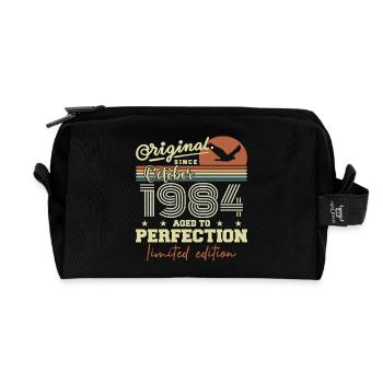 1984 October 1984 Anniversary October 1984 - Recycled Toiletry Zip Bag - black - Front