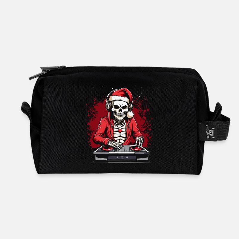 X-mas Skull Dj - Recycled Toiletry Zip Bag - black