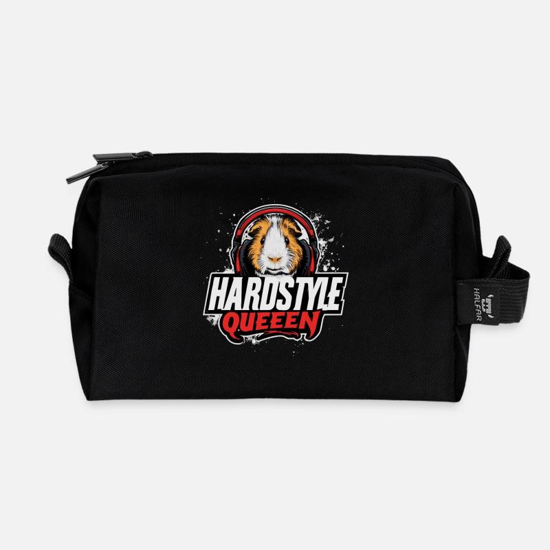 Hardstyle Queen – Meerschweinchen mit Kopfhörern - Recycelte Kulturtasche - Schwarz