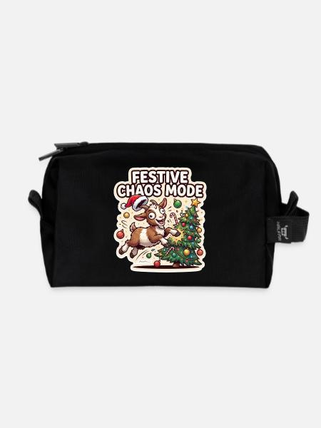 Festive Chaos Fashion Goat Christmas - Recycled Toiletry Zip Bag - black