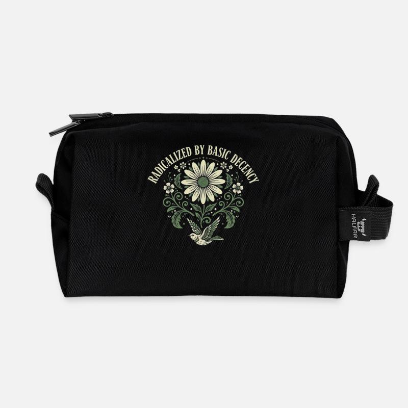 Radicalized By Basic Decency Quote Shirt Sticker - Recycled Toiletry Zip Bag - black