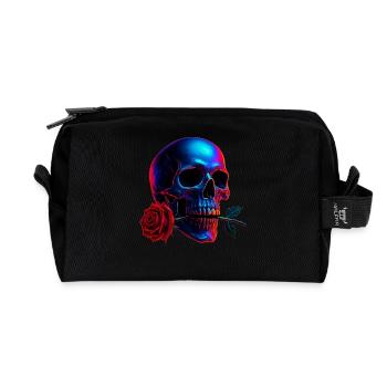 Skull Rose Dark Art Neon Skull Motif - Recycled Toiletry Zip Bag - black - Front