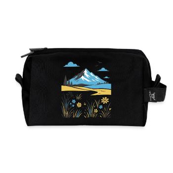 Mountain landscape with flowering meadows - Recycled Toiletry Zip Bag - black - Front