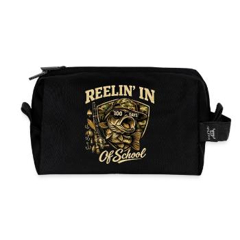 Reelin' In 100 Days of School Fishing Fish Design - Recycled Toiletry Zip Bag - black - Front
