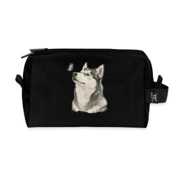Husky sibérien avec design papillon Animal Lover - Trousse de toilette en tissu recyclé - noir - Devant