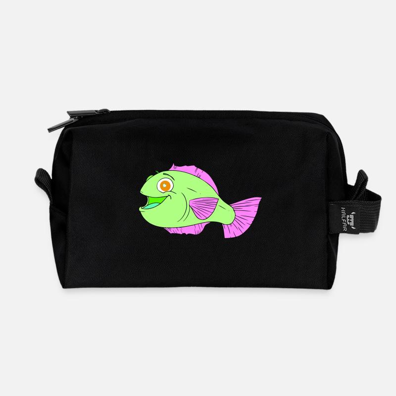 Poisson de bande dessinée mignon - Trousse de toilette en tissu recyclé - noir