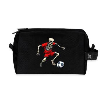 Skeleton Footballer (red) - Recycled Toiletry Zip Bag - black - Front