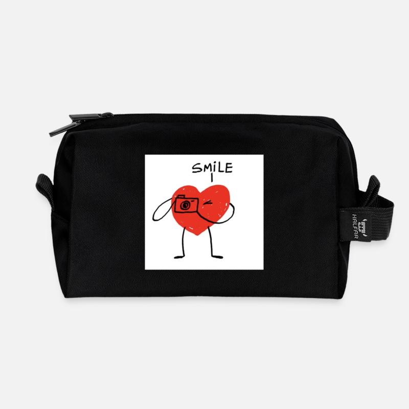 Herz mit Kamera Cartoon - Recycelte Kulturtasche - Schwarz
