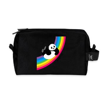 Happy Whatevs Panda on Rainbow - Recycled Toiletry Zip Bag - black - Front