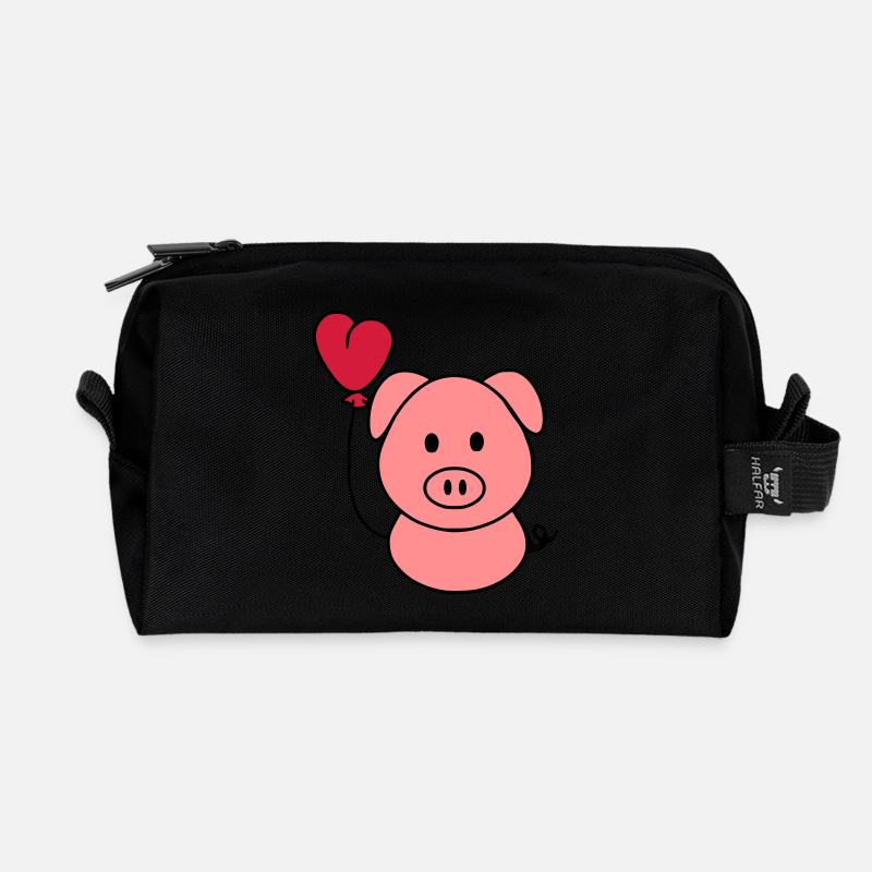 Schweinchen mit Herzballon - Recycelte Kulturtasche - Schwarz