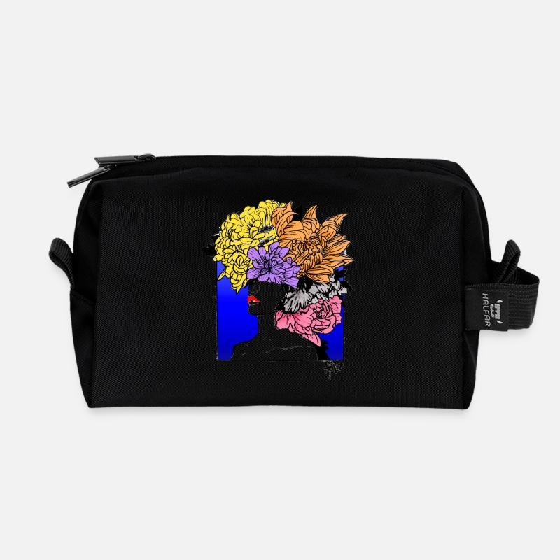 Floral portrait - Recycled Toiletry Zip Bag - black