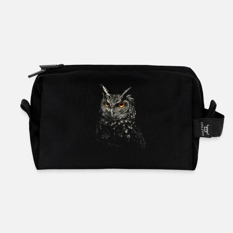 owl - Recycled Toiletry Zip Bag - black