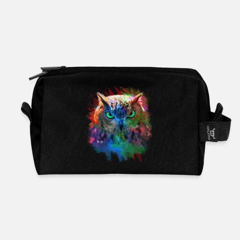 OWL multi colored - Recycled Toiletry Zip Bag - black