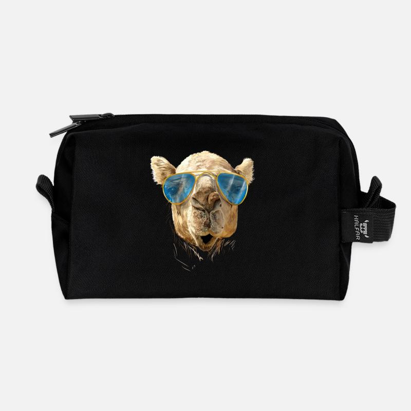 Kamel mit Sonnenbrille - Recycelte Kulturtasche - Schwarz
