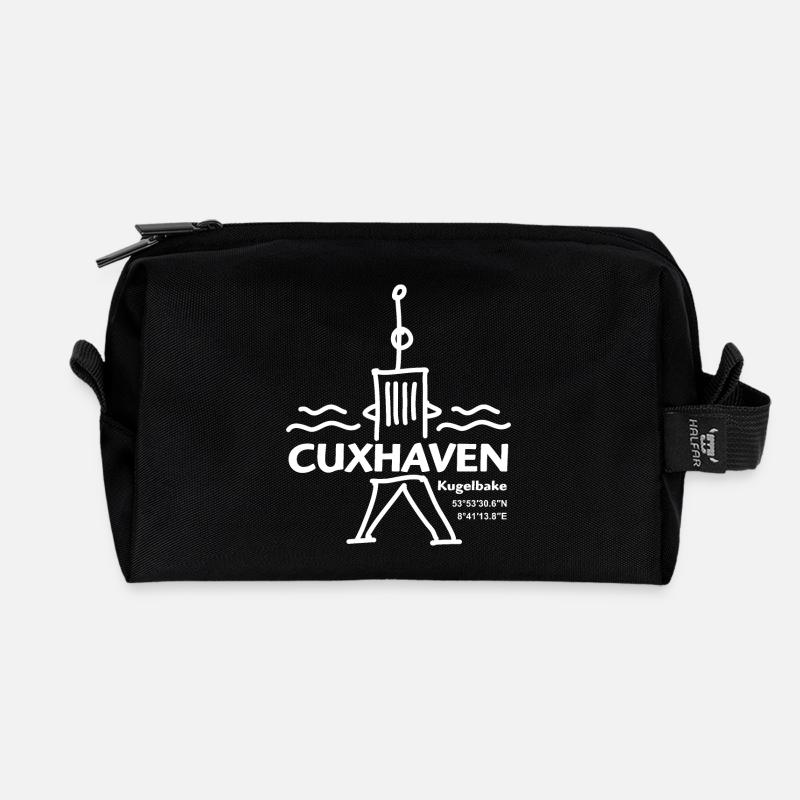CUXHAVEN Kugelbake (weiß) mit Koordinaten - Recycelte Kulturtasche - Schwarz