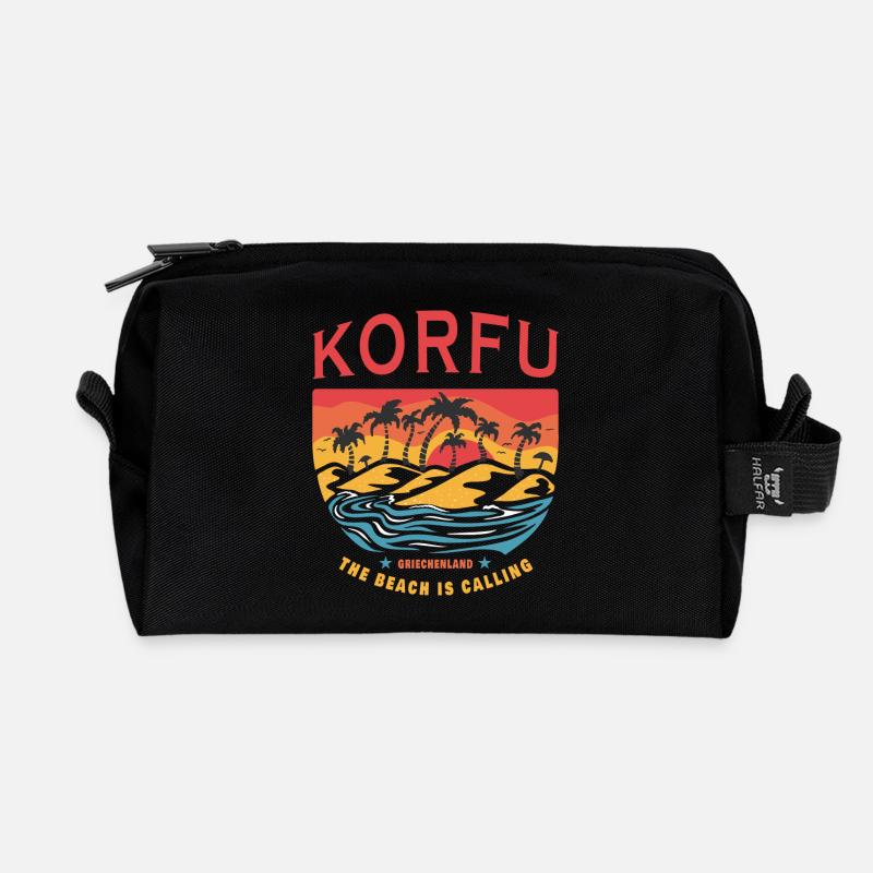 Korfu Griechenland Beach Design - Recycelte Kulturtasche - Schwarz