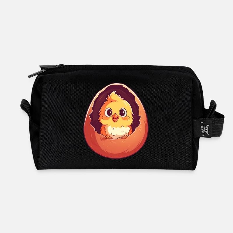 Chick in Egg - Charmant design de poulet - Trousse de toilette en tissu recyclé - noir