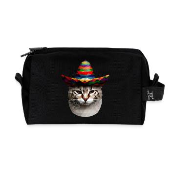 Chat polygonal avec chapeau mexicain et - Trousse de toilette en tissu recyclé - noir - Devant