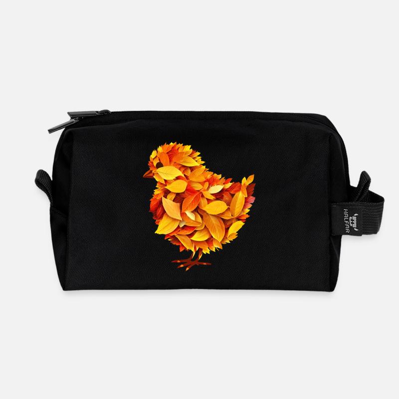Herbst bunte Blätter Küken - Recycelte Kulturtasche - Schwarz