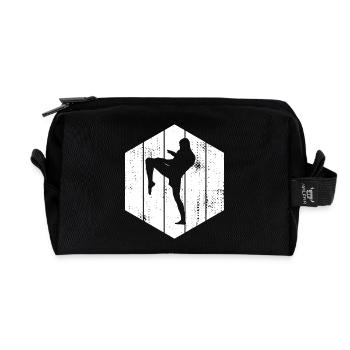 Kickboxer Drawing - Recycled Toiletry Zip Bag - black - Front