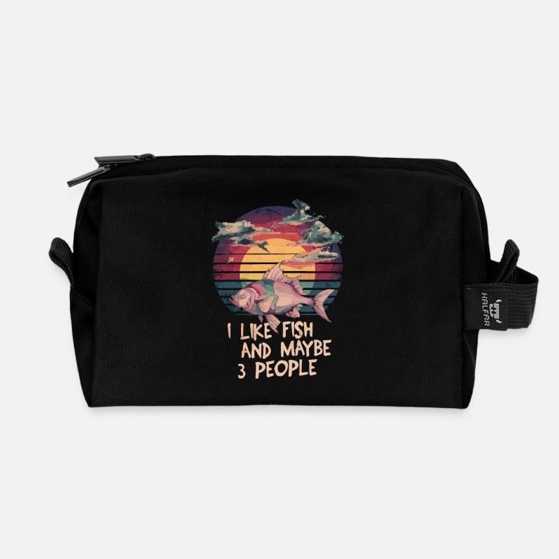 I like fish & maybe 3 people hermit - Recycled Toiletry Zip Bag - black