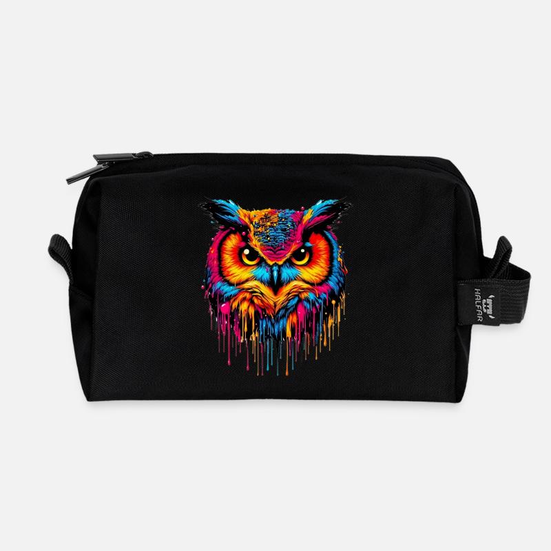 Eule - Recycelte Kulturtasche - Schwarz