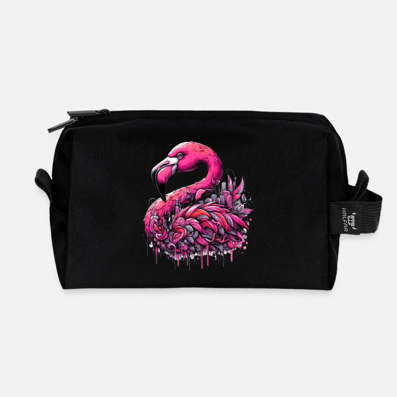 Flamingo - Recycelte Kulturtasche - Schwarz