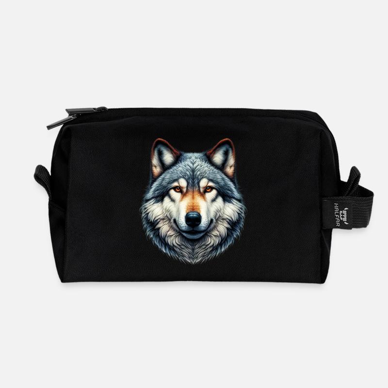 Wolf - Recycelte Kulturtasche - Schwarz