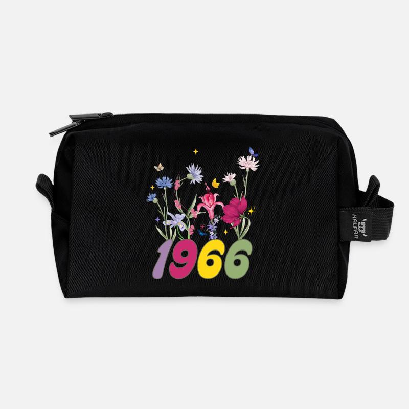 Geburtsjahr 1966 Wildblumen - Recycelte Kulturtasche - Schwarz
