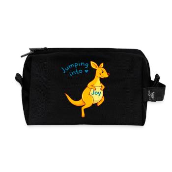 Jumping Joy : Kangourou jaune avec signe bleu - Trousse de toilette en tissu recyclé - noir - Devant