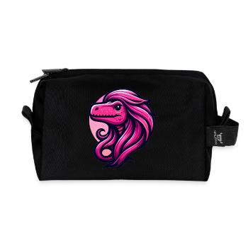 Dino Diva with Pink Glam Hair - Recycled Toiletry Zip Bag - black - Front