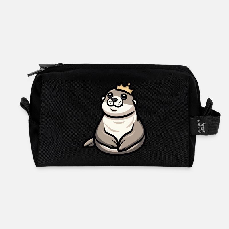 Robbe Tier Cartoon Krone - Recycelte Kulturtasche - Schwarz