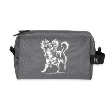 Cute playful long-haired Chihuahua as a portrait - Recycled Toiletry Zip Bag - anthracite - Front