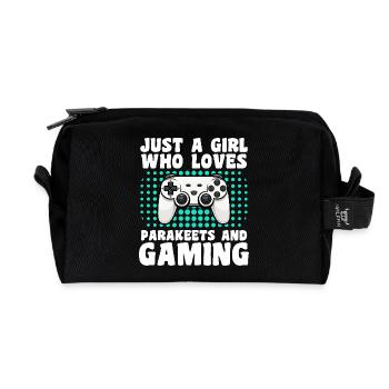Gamer and Parakeets: Video Games and Colorful Adventure - Recycled Toiletry Zip Bag - black - Front