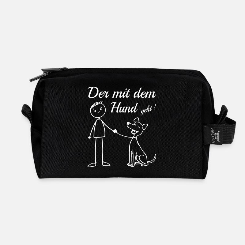 Der mit dem Hund geht ! - Recycelte Kulturtasche - Schwarz