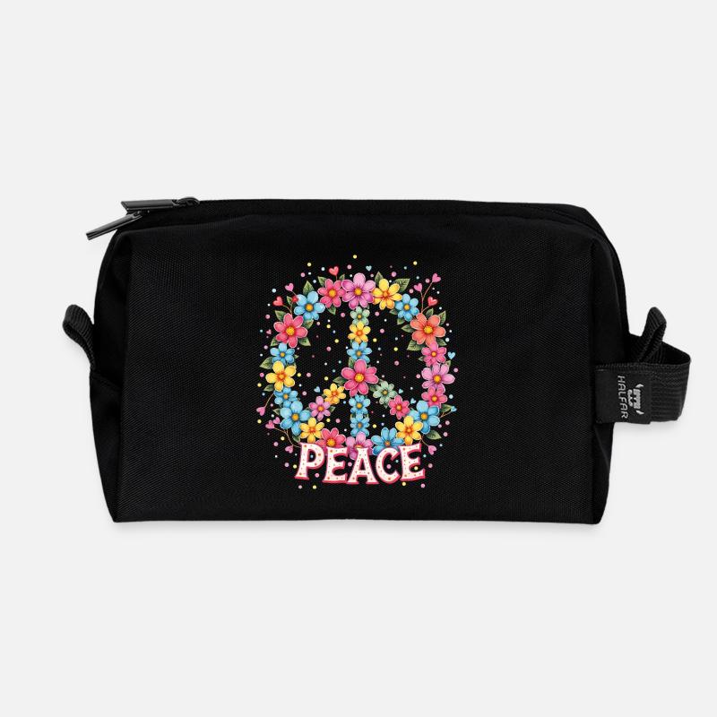 Flower Power Peace Zeichen - Recycelte Kulturtasche - Schwarz
