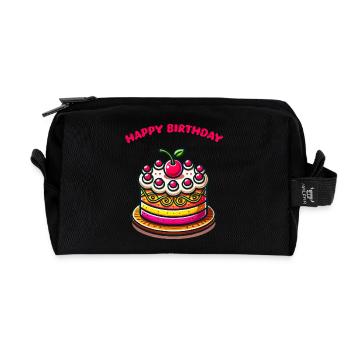 Gâteau joyeux anniversaire - Trousse de toilette en tissu recyclé - noir - Devant