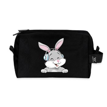 Lachender Hase mit Kopfhörern - Recycelte Kulturtasche - Schwarz - Vorne
