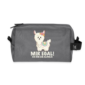 Alpaka mit lustigem Spruch und Blumen - Recycelte Kulturtasche - Anthrazit - Vorne