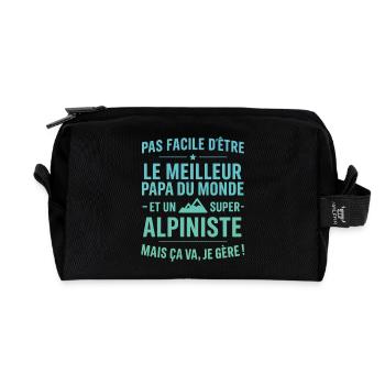 Super Papa Alpiniste idée cadeau fête des pères - Trousse de toilette en tissu recyclé - noir - Devant