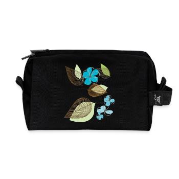 filigree leaves and flowers in turquoise - Recycled Toiletry Zip Bag - black - Front