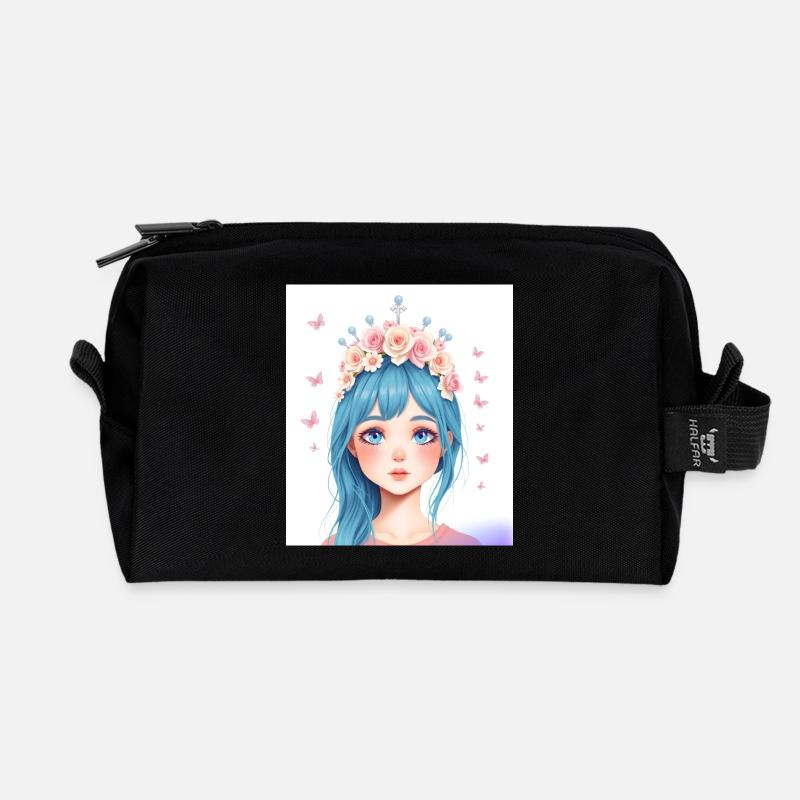 Blauhaar Mädchen mit Blumenkranz - Recycelte Kulturtasche - Schwarz
