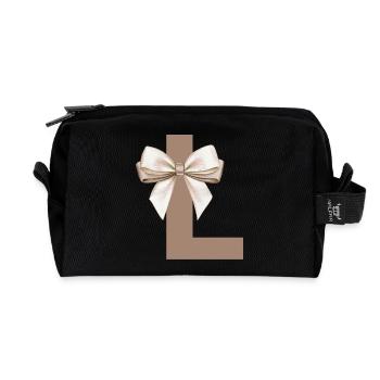 Letter L Knot - Recycled Toiletry Zip Bag - black - Front
