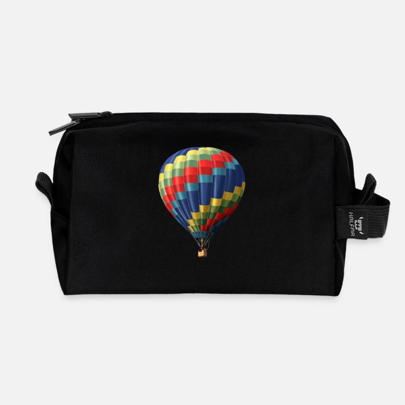 Bunter Heißluftballon mit Farbmuster - Recycelte Kulturtasche - Schwarz