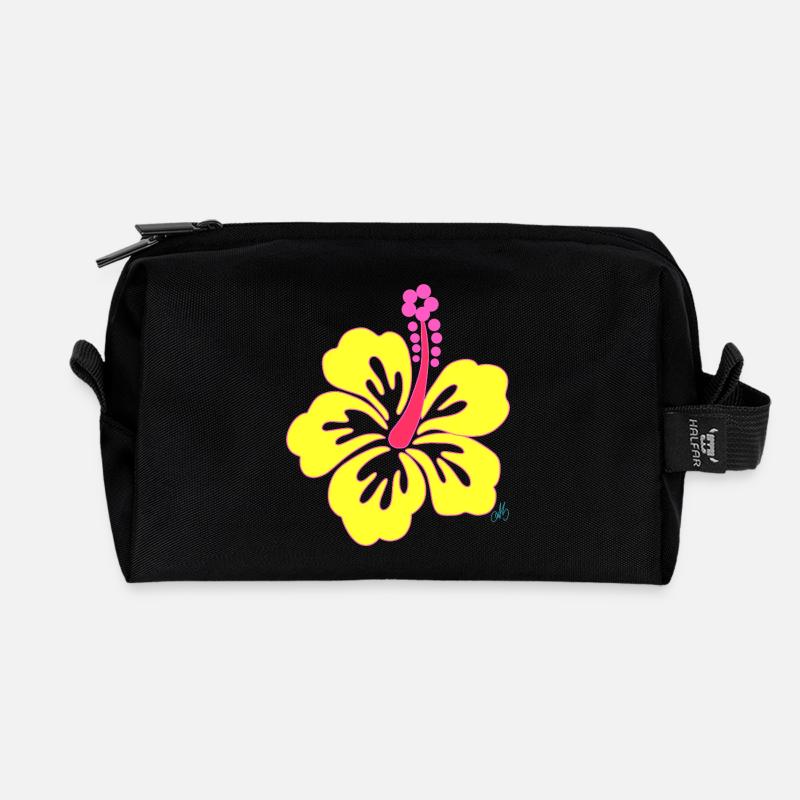 Fleur d'Hibiscus tropicale jaune - Trousse de toilette en tissu recyclé - noir