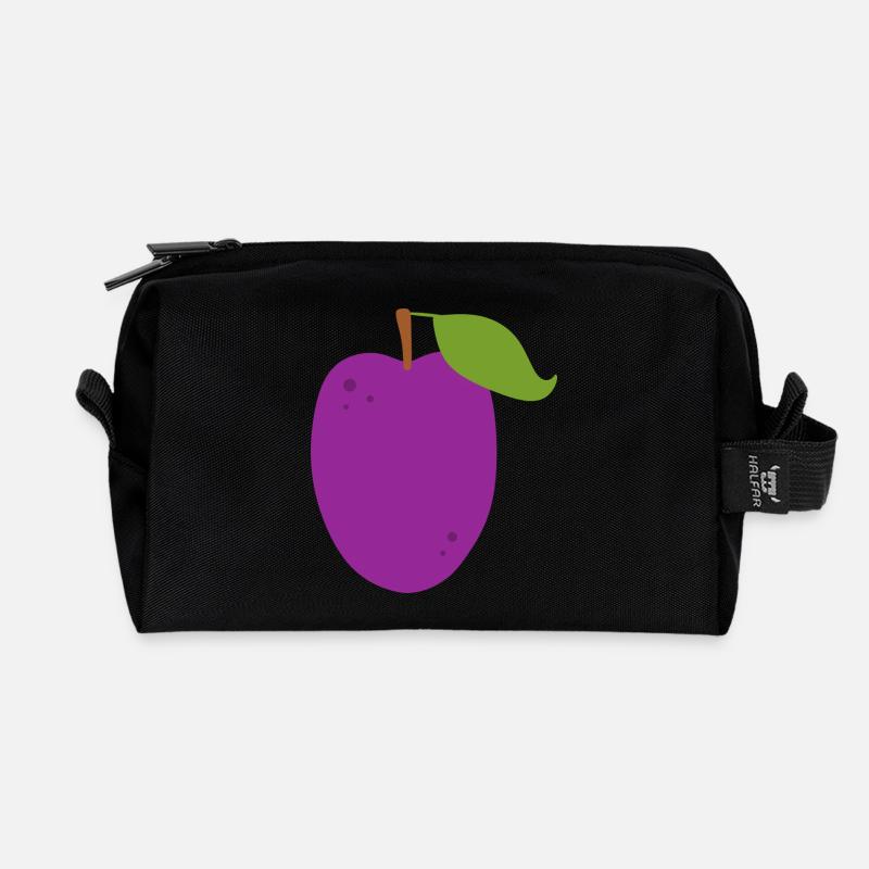 Vibrant Plum Fruit Illustration - Recycled Toiletry Zip Bag - black