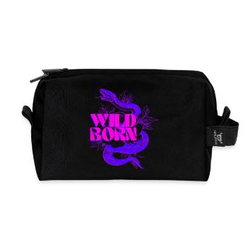 Wild Born Neon Snake with Bold Text - Recycled Toiletry Zip Bag - black - Front