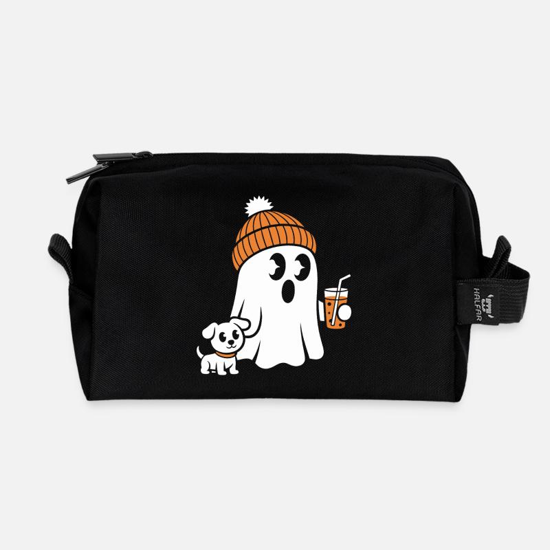 Cozy Ghost with Beanie - Recycled Toiletry Zip Bag - black
